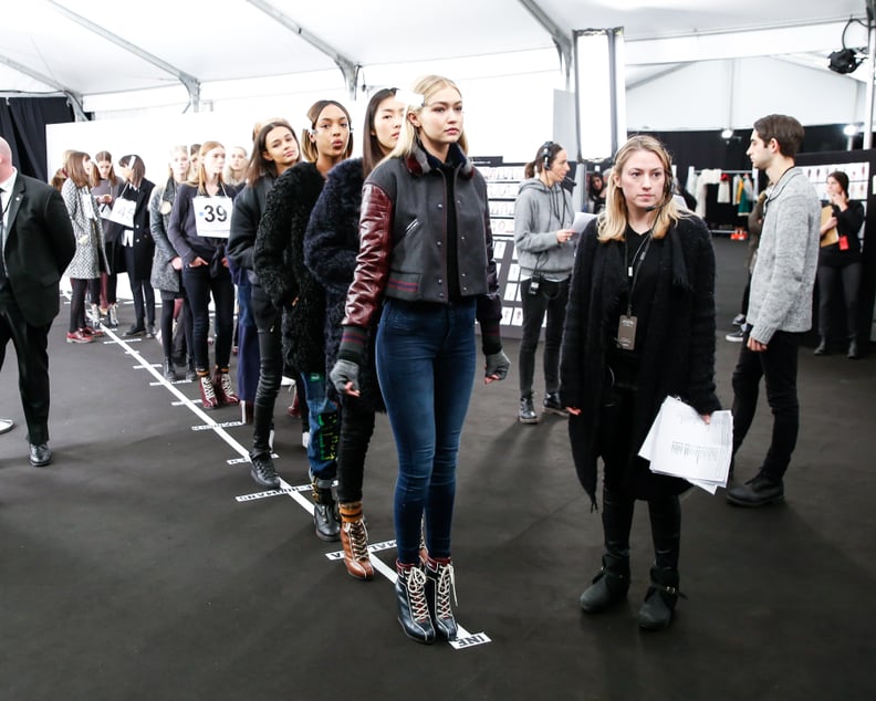 Gigi Hadid Backstage at Tommy Hilfiger