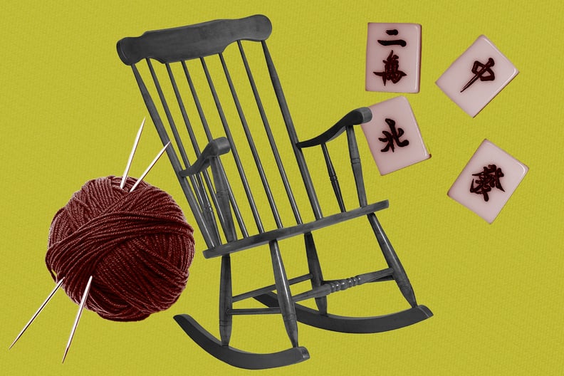 Designed Image of a Rocking Chair and a Ball of Thorn on a Green Background