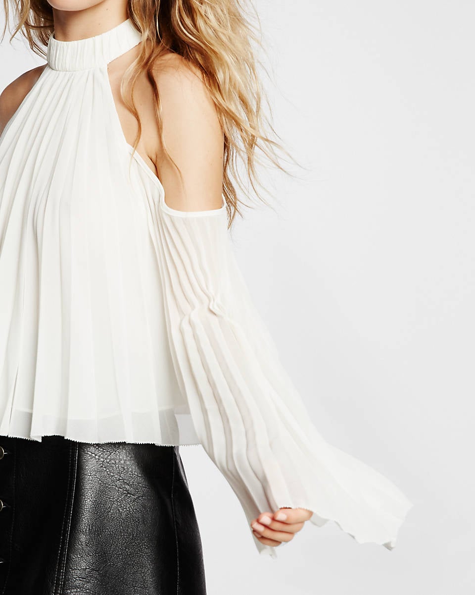 Express High Neck Pleated Cold Shoulder 