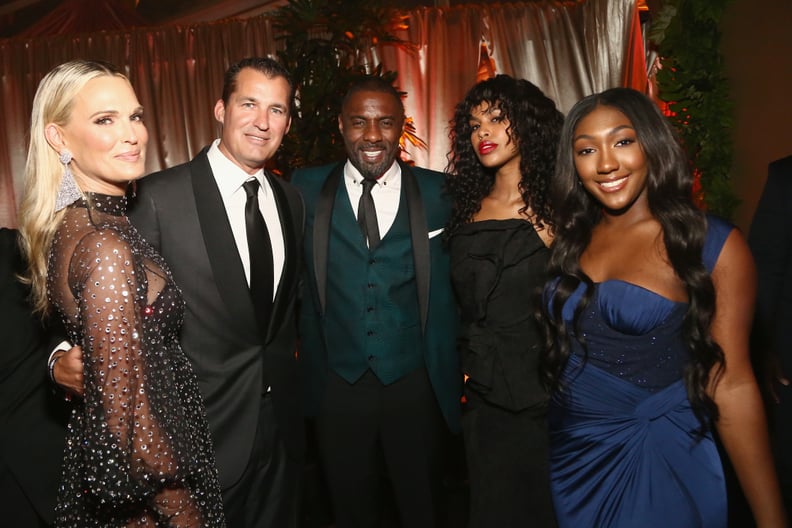 Molly Sims, Scott Stuber, Idris Elba, Sabrina Dhowre, and Isan Elba at the Golden Globes 2019