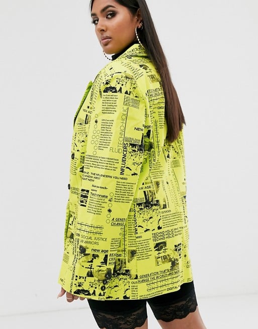 Collusion Newspaper Print Statement Blazer