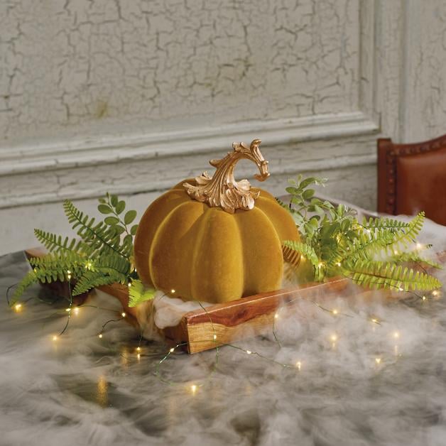 Grandin Road Small Ornate Velvet Pumpkin in Olive