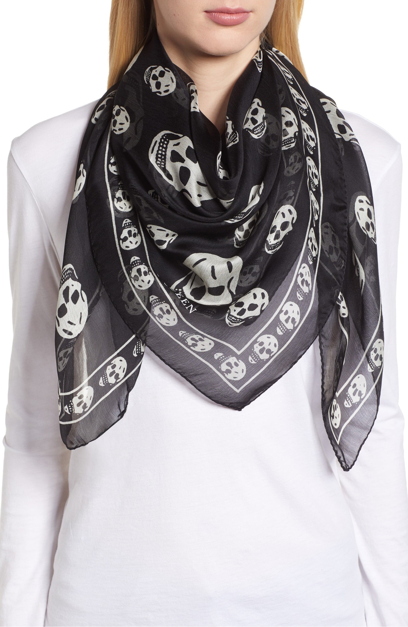 alexander mcqueen silk skull scarf