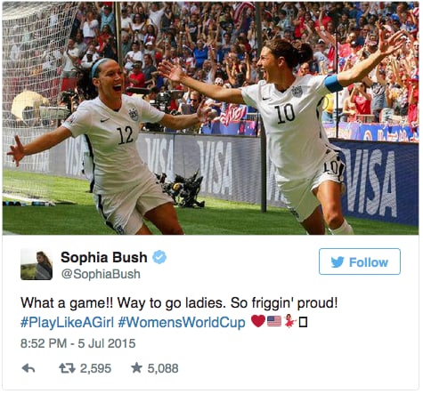 名人反应美国女子足球世界杯获胜