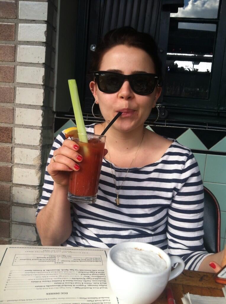 Parenthood stars Mae Whitman and Miles Heizer (who are also best friends and roommates) went to brunch, where Mae drank "alcohol soup" through a straw.
Source: Twitter user milesdheizer