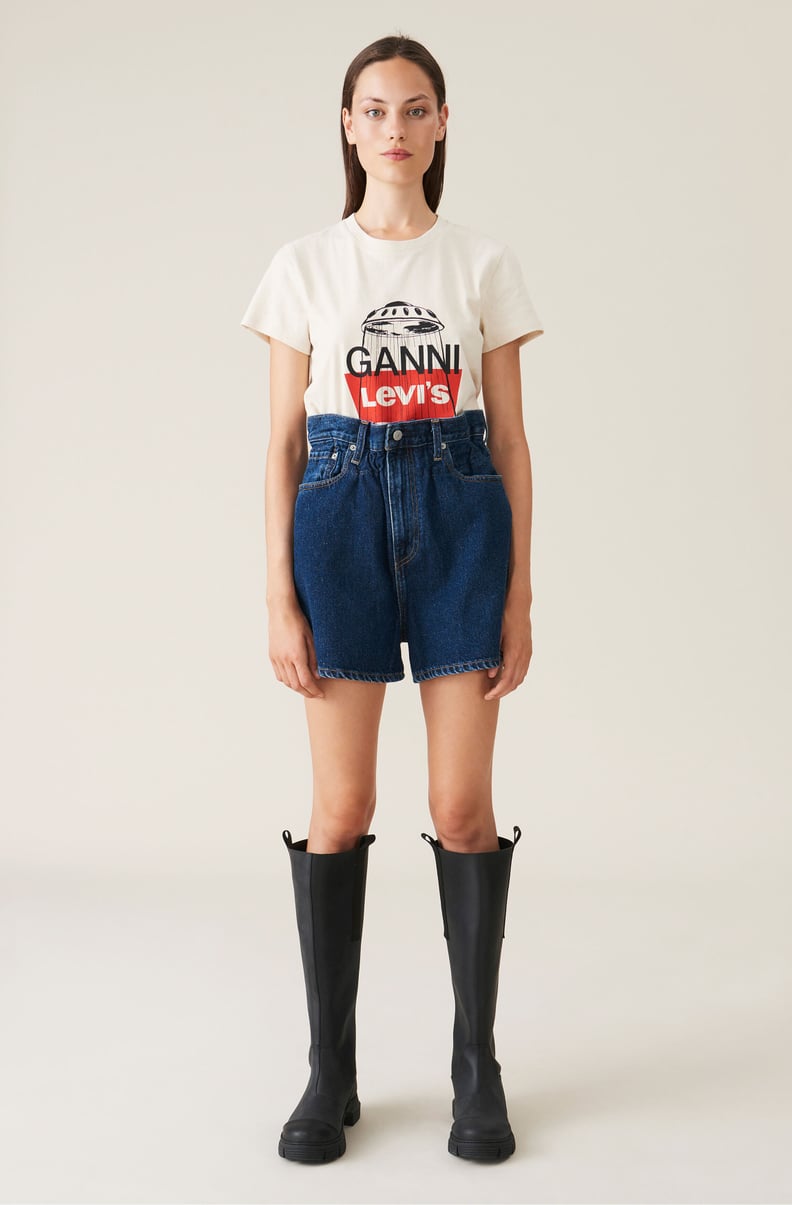 Ganni Dark Indigo Denim High-Waisted Shorts