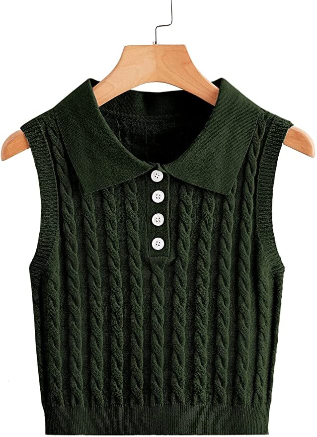 Danedvi Womens Lapel Neck Cable Cute Knit Sweater Vest