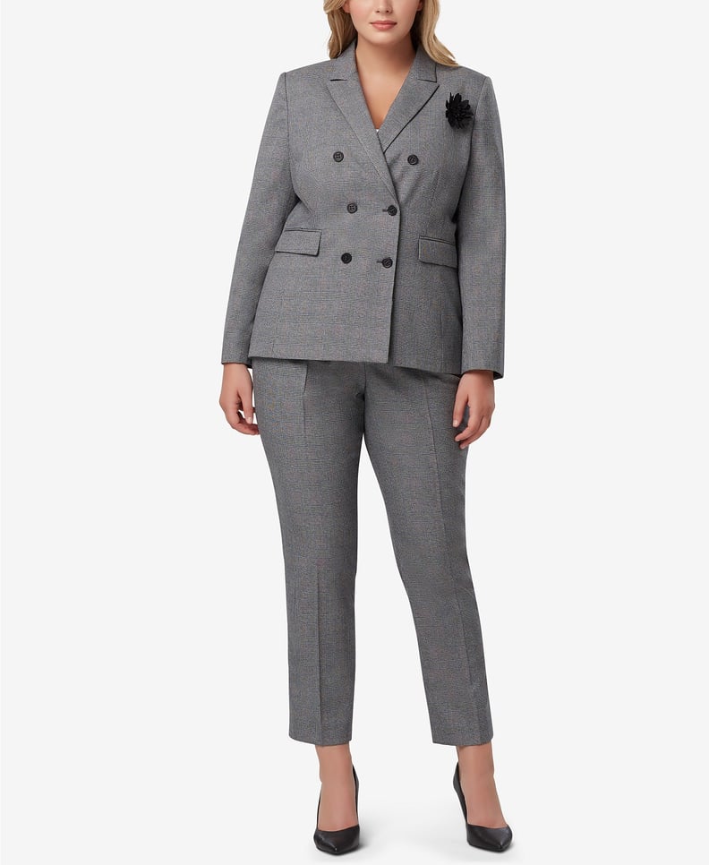 Tahari ASL Double-Breasted Plaid Pantsuit