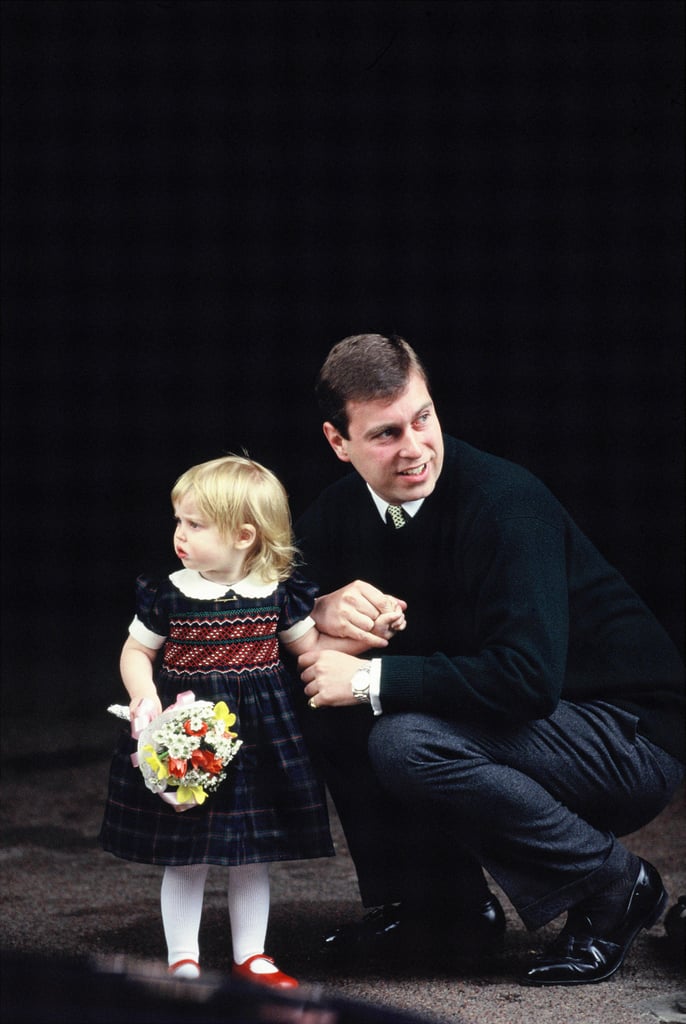 Prince Andrew brought 2-year-old Beatrice to the hospital to meet her new baby sister in March 1990.
