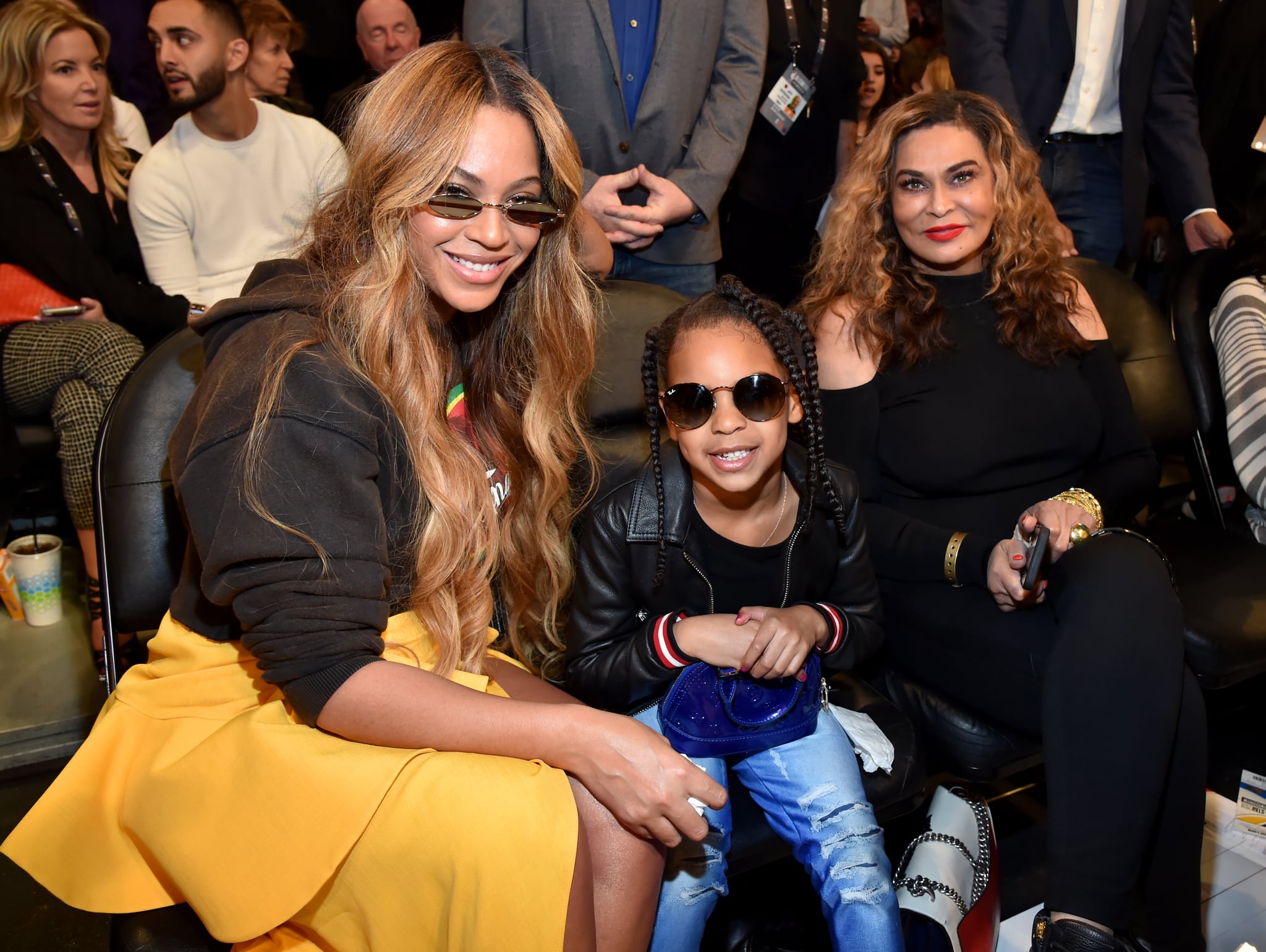 Beyonce, Blue Ivy Carter, and Tina Knowles at the 67th NBA All-Star Game