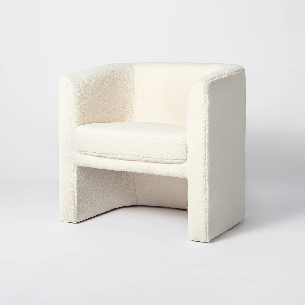 A Fuzzy Chair: Threshold designed with Studio McGee Vernon Upholstered Barrel Accent Chair