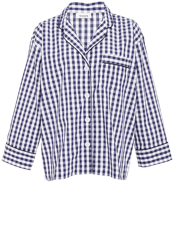 Sleepy Jones Cotton Navy Gingham Marina Pajama Shirt ($140)