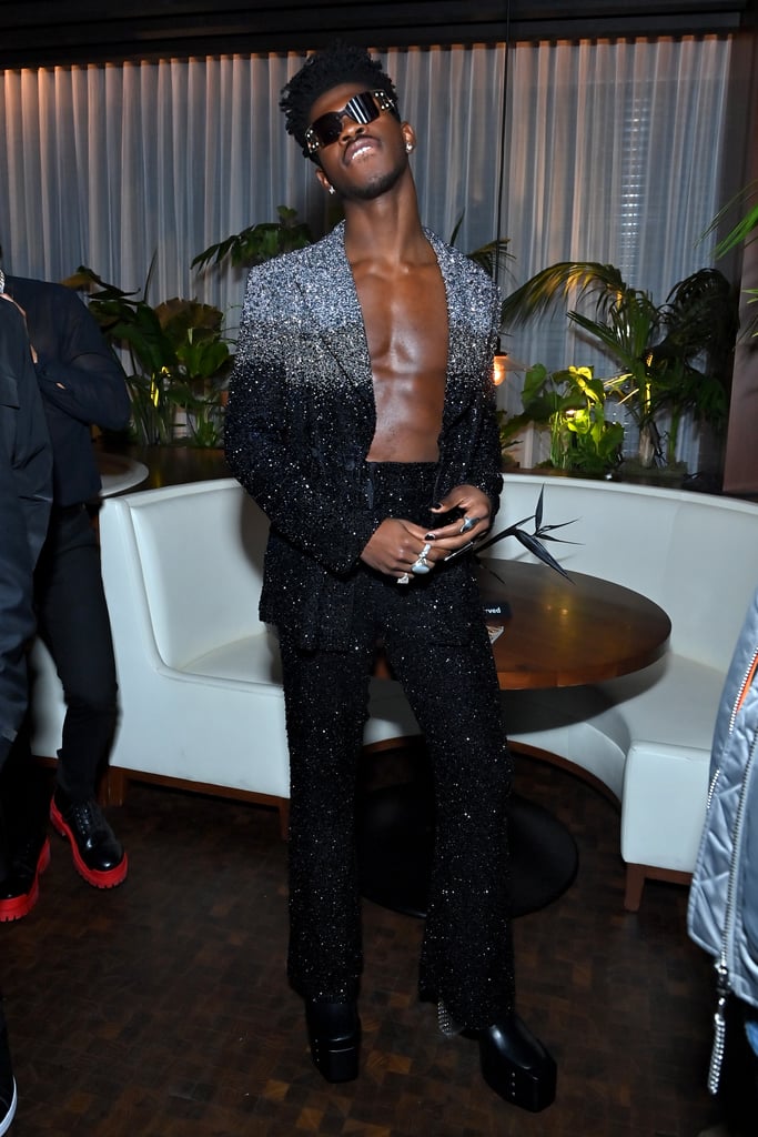 Lil Nas X Wears Sequin Suit and Platform Boots at GQ Awards