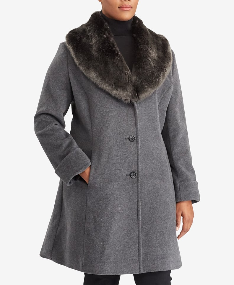 Lauren Ralph Lauren Plus Size Faux-Fur-Collar Shawl Coat