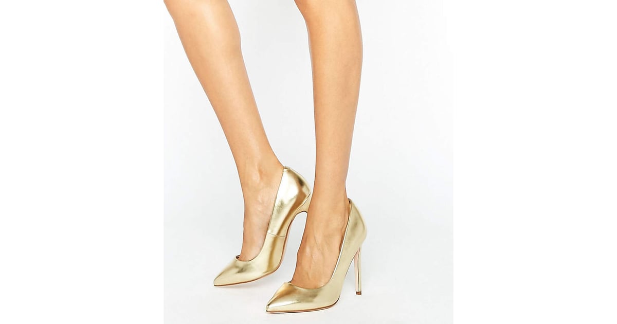 Asos Playful Wide Fit Pointed Heels Angelina Jolie Gold Metallic