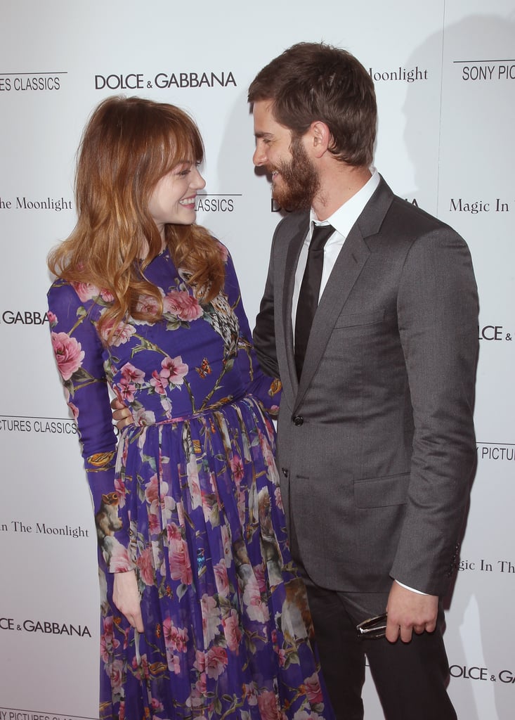 Emma Stone and Andrew Garfield shared a sweet moment at her Magic in the Moonlight premiere in NYC on Thursday.