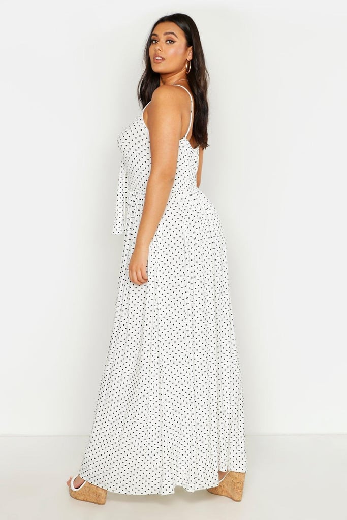 Boohoo Plus Polka Dot Strappy Knot Front Maxi Dress