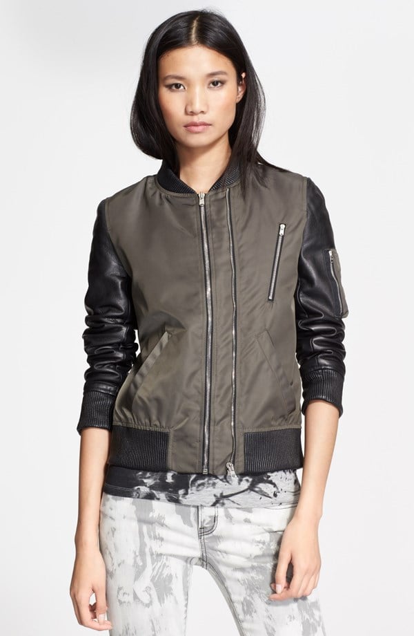 The Kooples Leather Sleeve Bomber Jacket