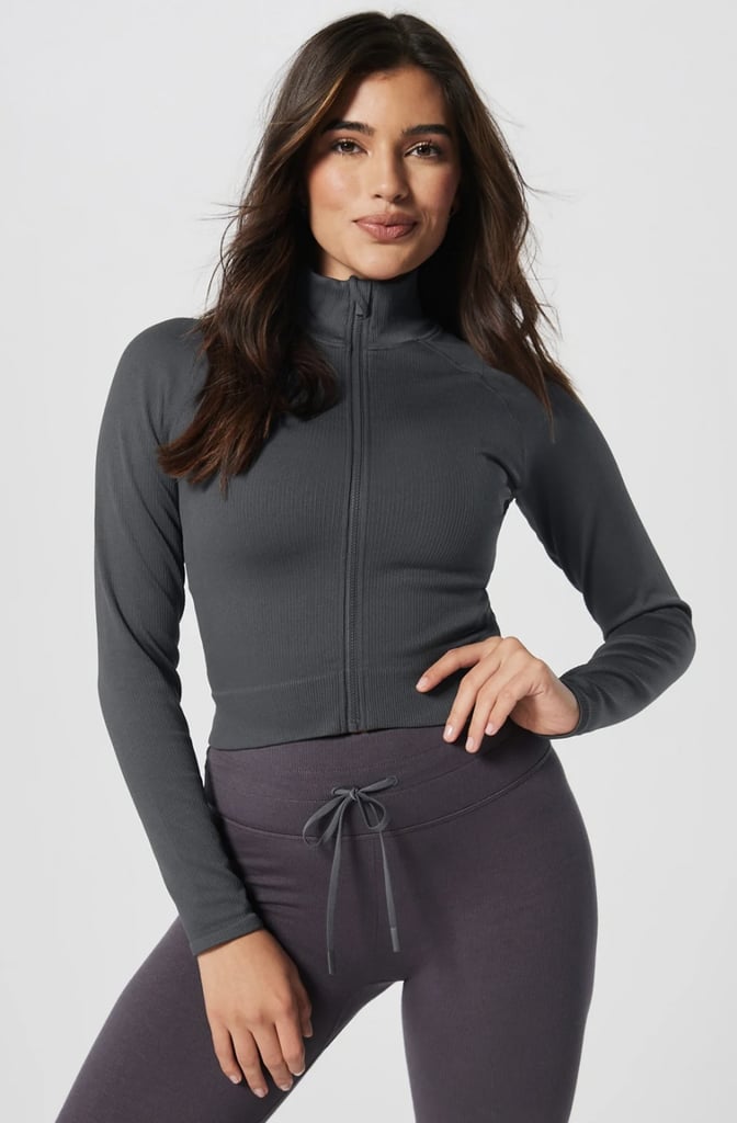 Cropped Seamless Rib Full-Zip