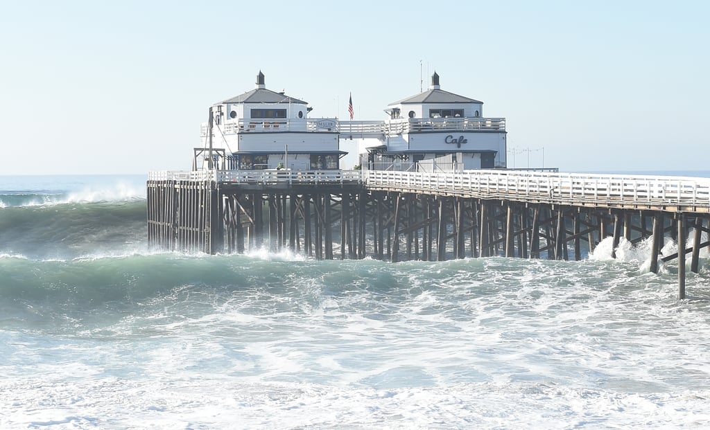 The coast of California saw big swells hit the Malibu Pier due to Hurricane Marie.