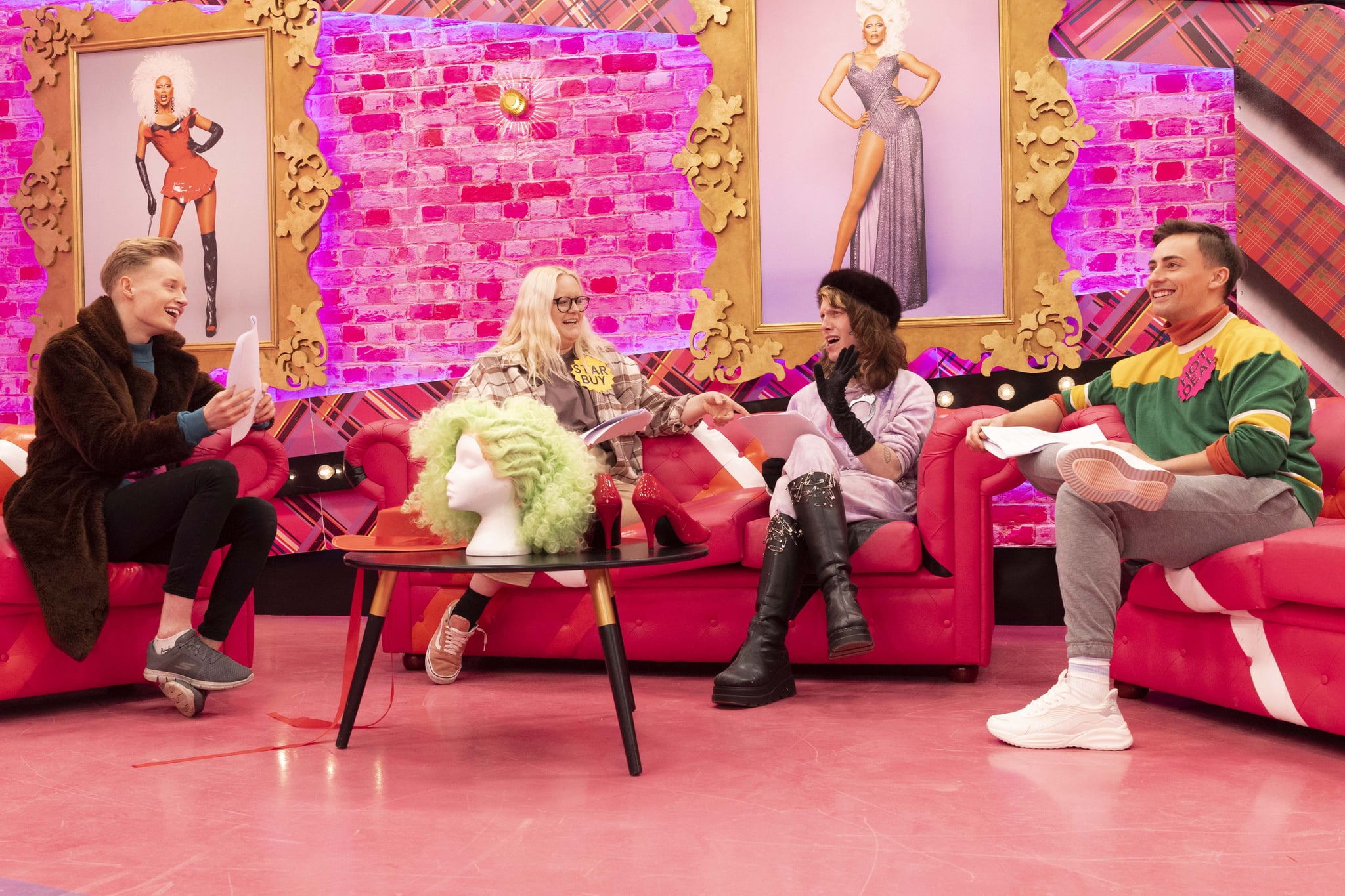 WARNING: Embargoed for publication until 20:00:00 on 30/09/2021 - Programme Name: RuPaul's Drag Race UK series 3 - TX: n/a - Episode: RuPaul's Drag Race UK series 3 ep2 (No. 2) - Picture Shows:  Scarlett Harlett, Victoria Scone, Charity Kase, Ella Vaday - (C) World of Wonder - Photographer: Guy Levy