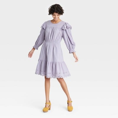 Universal Thread Women's Ruffle Long Sleeve Ruffle Dress