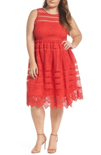 Lost Ink Eyelet Lace Fit & Flare Dress