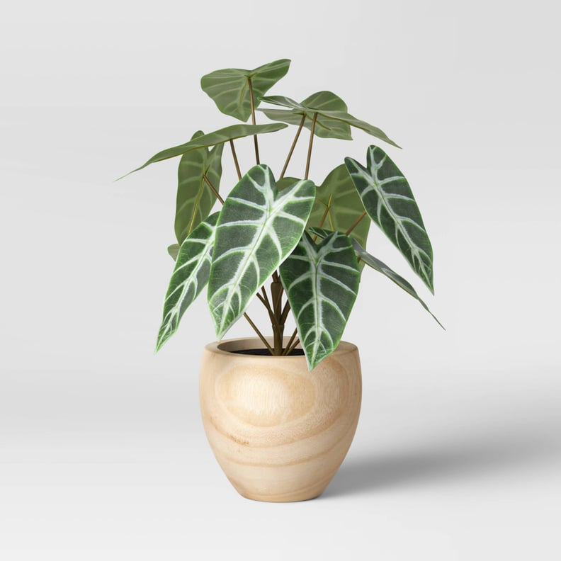 A Faux Plant: Medium Dasheen Leaf in Wood Pot