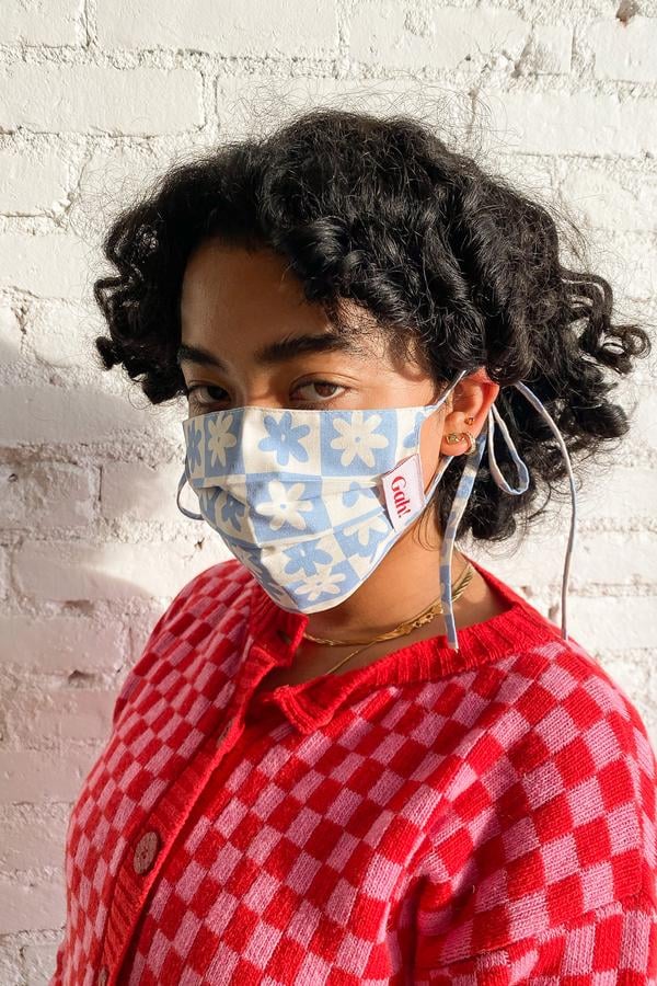 Lisa Says Gah! x KJP Woven Mask - Blue Daisy Check