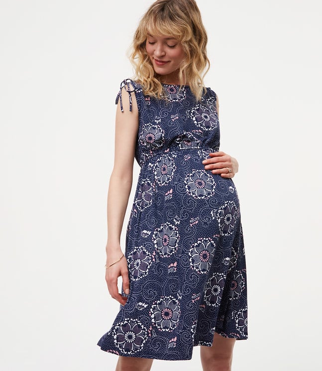 Loft Maternity Floral Cinched Shoulder Dress