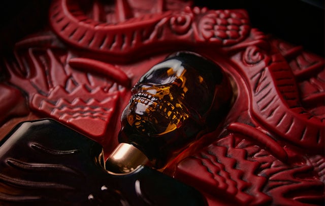 A small skull bottle contains Del Toro's liqueur.