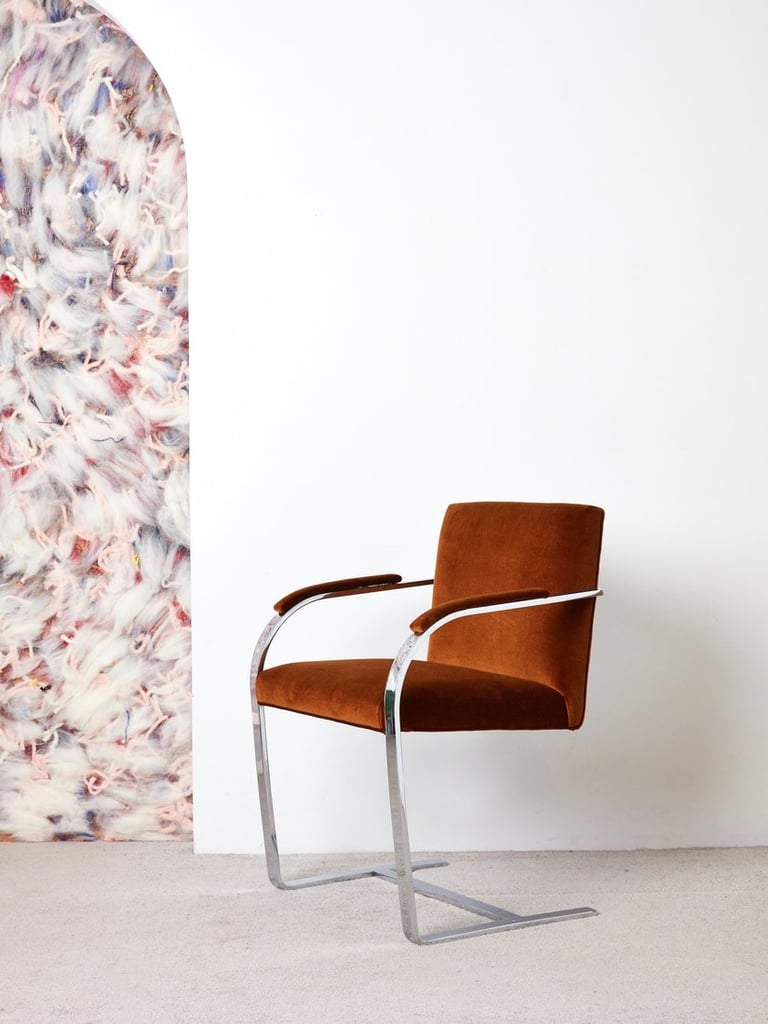 Ludwig Mies Van Der Rohe BRNO Flat Bar Chair in Brown Velvet