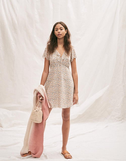 Madewell Silk Ruffle-Neck Mini Dress