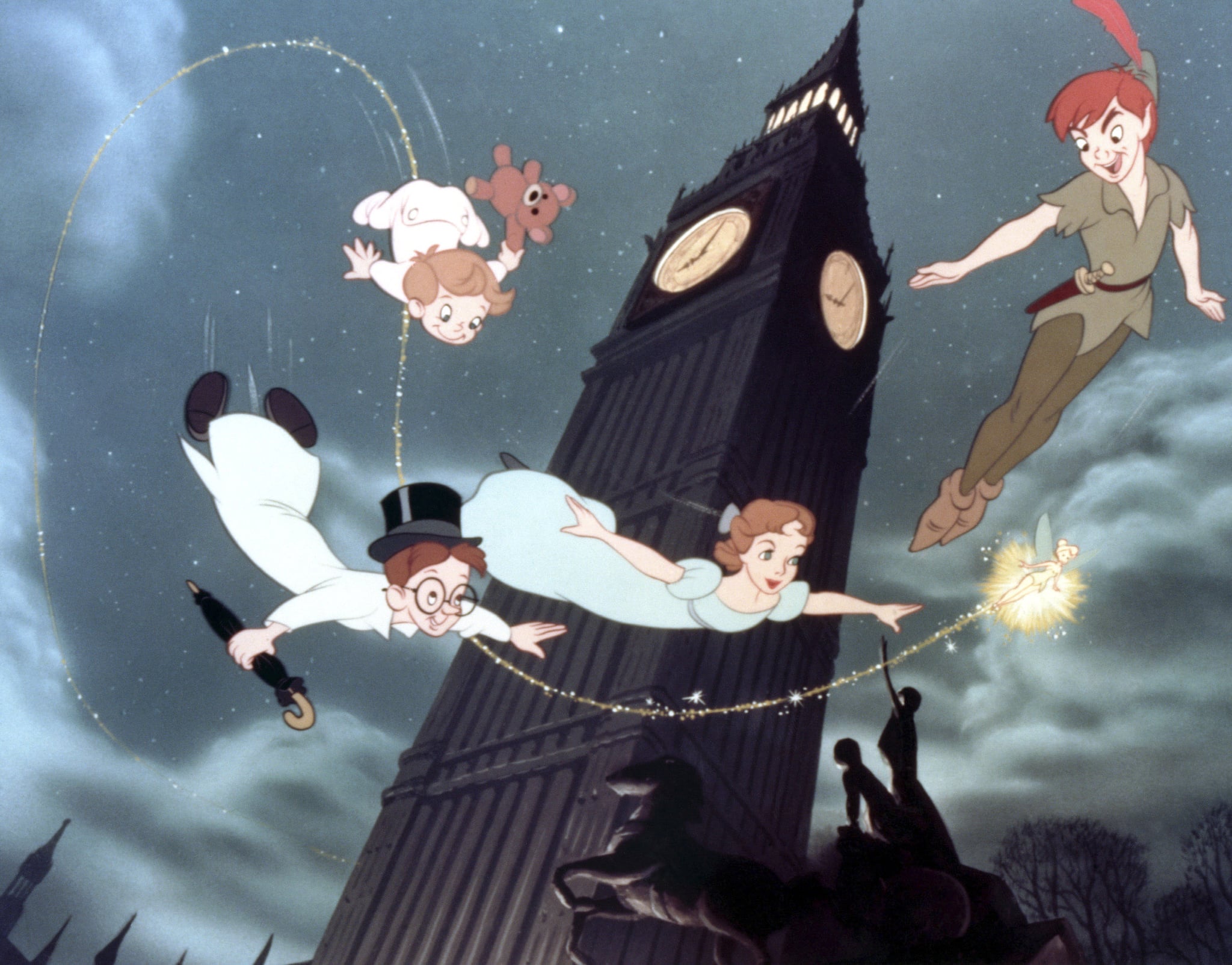 PETER PAN, from top left: Michael Darling, John Darling, Wendy Darling, Tinkerbell, Peter Pan, 1953, Walt Disney Pictures/courtesy Everett Collection