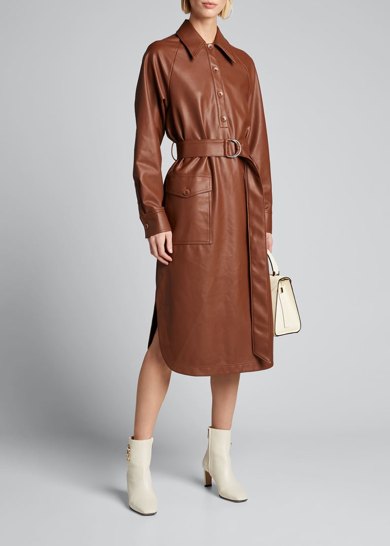 Tibi Faux-Leather Belted Shirtdress