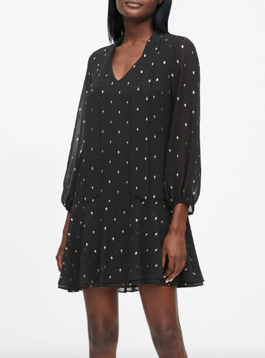 Metallic Dot Tie-Neck Dress