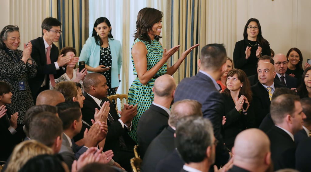 Michelle Obama Green and Blue Printed Dress May 2016
