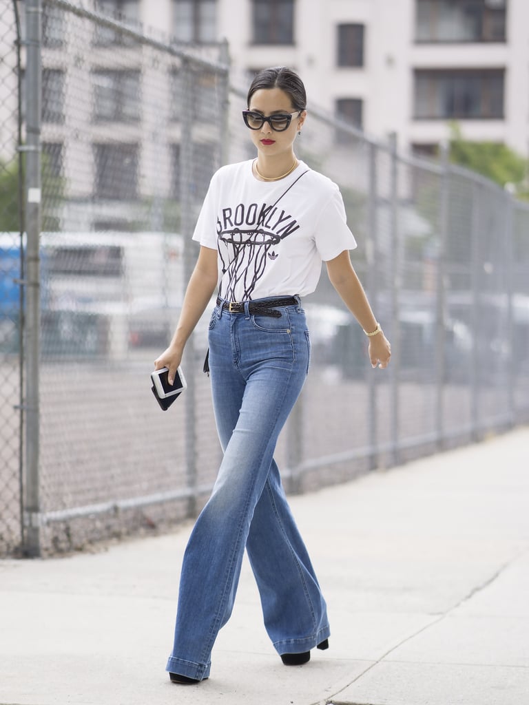 Tuck a White Tee Into a Pair of Belted Flares and Slip On Your Highest Heels