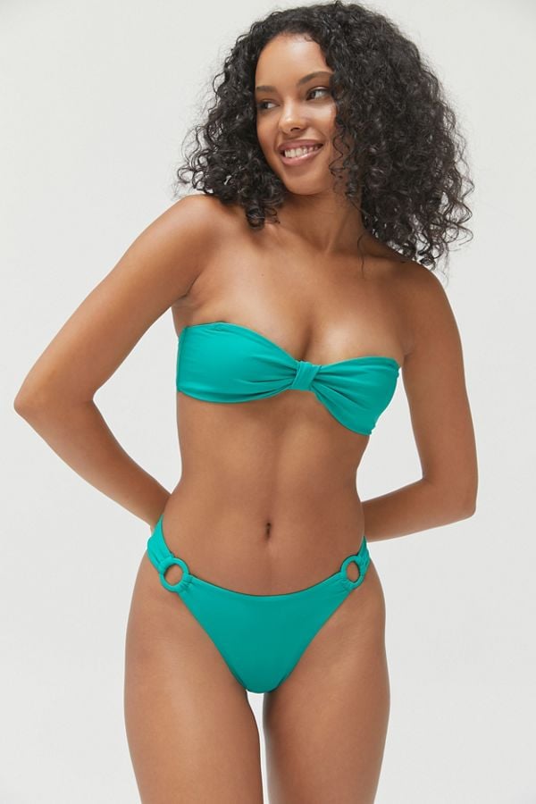 Ookioh Monaco Bora Knot-Front Bandeau Bikini Top and High-Cut Bikini Bottom