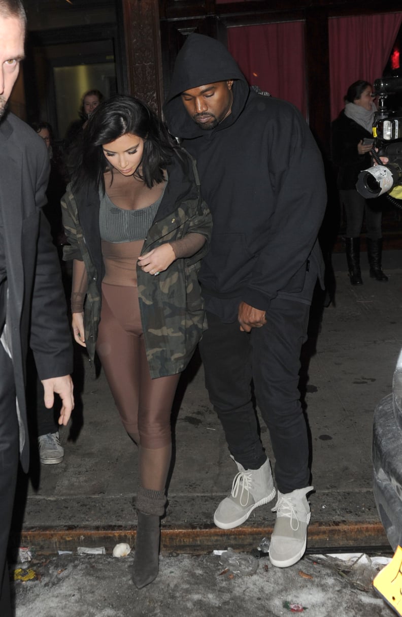 When Kim dressed head-to-toe in some kind of body stocking at NYFW, but Kanye stuck to his basics.