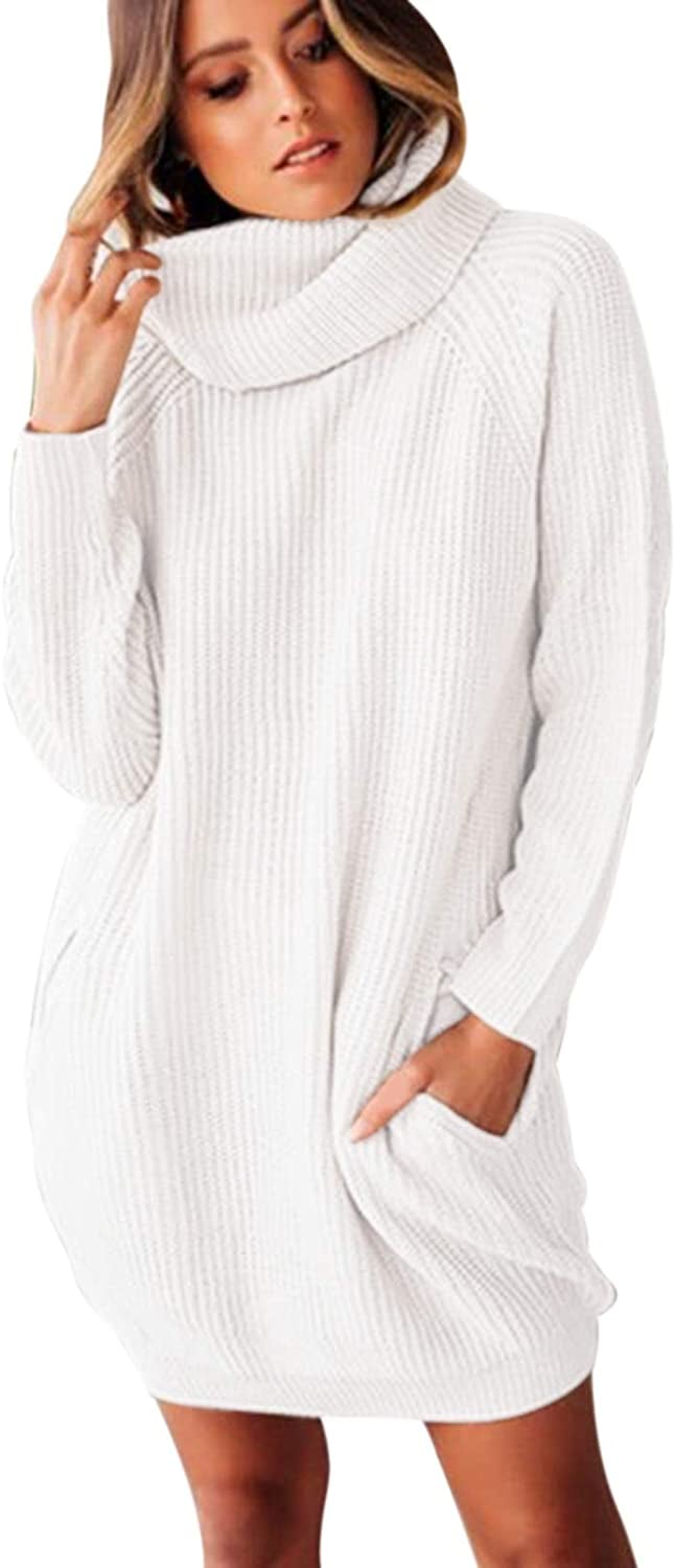 Sovoyontee Oversized Turtleneck Pullover Sweater Dress with Pockets