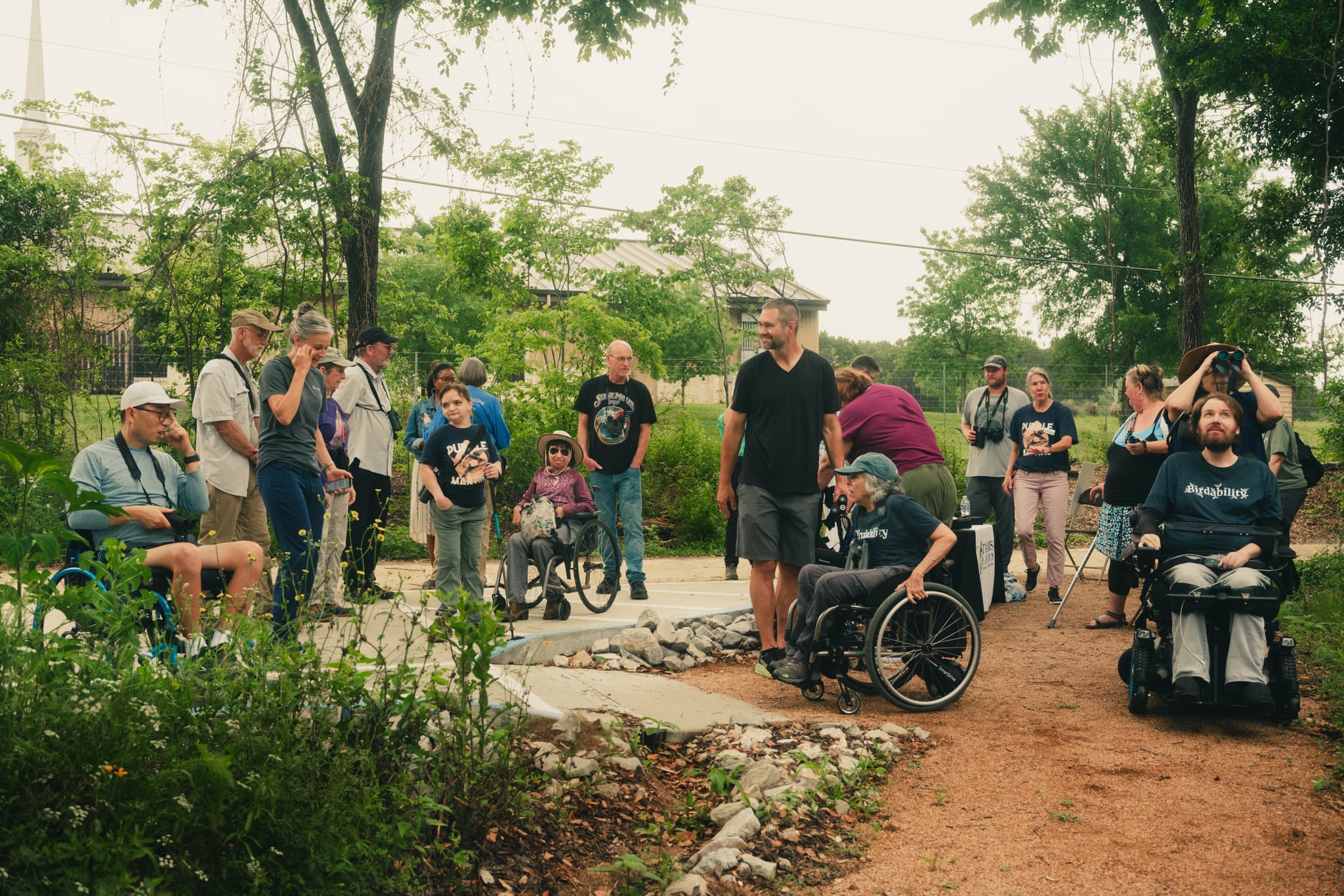 A Celebration of Inclusivity on a new accessible trail at Travis Audubon's sanctuary, Blair Woods Nature Preserve in Austin, Texas with Virginia Rose, founder of Birdability and board member of Travis Audubon. Therapists and patients from St. David's Rehabilitation and Rehab Without Walls joined us.
