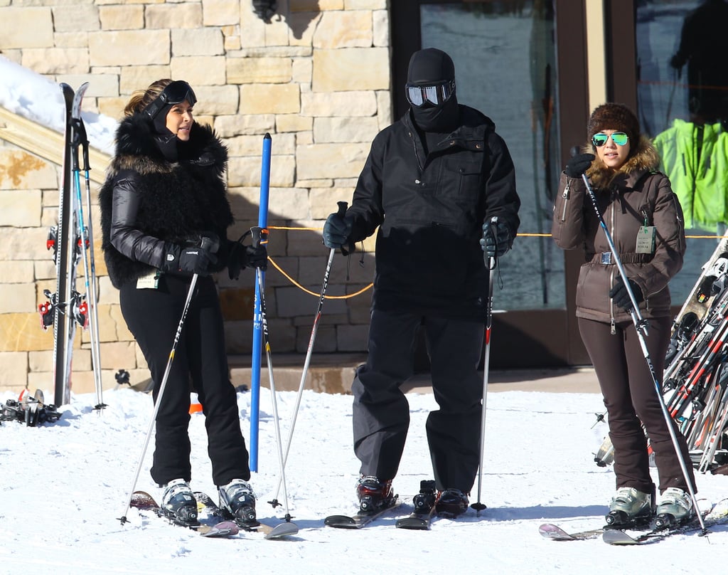 Kim and Kourtney Kardashian hit the slopes in Park City, UT, with Kanye West on Monday.