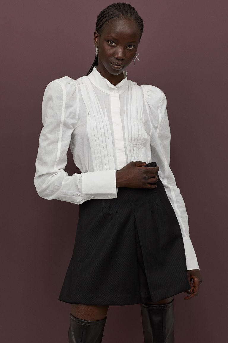 H&M Cotton Puff-Sleeved Blouse and Flared Wool-Blend Skirt