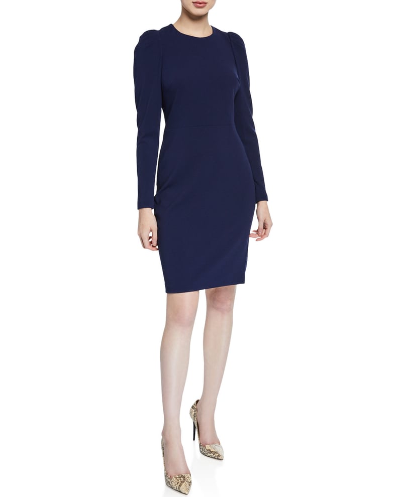 Donna Karan Long-Sleeve Sheath Dress with Ruched Shoulders