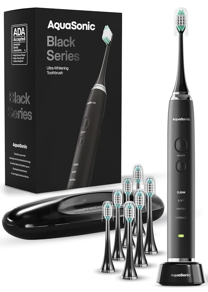 Aquasonic Black Series Ultra Whitening Toothbrush ($30, originally $50)
This toothbrush seems like the perfect upgrade to anyone's oral care routine (including my own). The sonic technology promises a deep clean that gets teeth feeling seriously fresh, and the whitening mode makes your smile look brighter without being harsh. Plus, the sleek black design actually makes me want to leave it out on the counter — it looks that good.