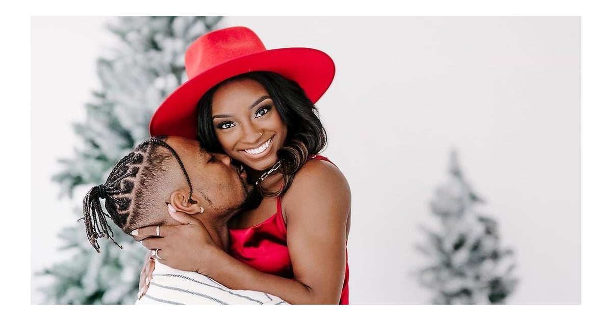 Simone Biles Wears a Red Silk Minidress For Holiday Shoot