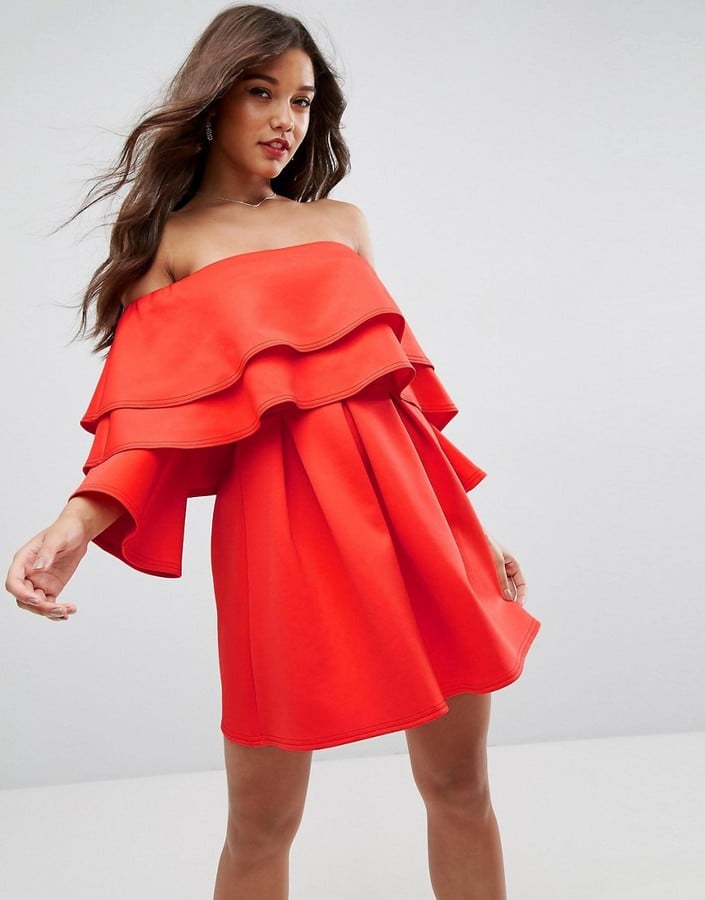 ASOS Long-Sleeve Ruffle Off-Shoulder Mini Dress | Sexy Red Dresses For ...