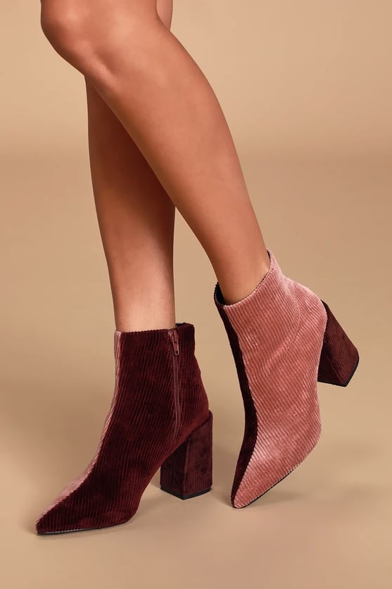 Addicott Wine and Blush Corduroy Two-Tone Ankle Booties