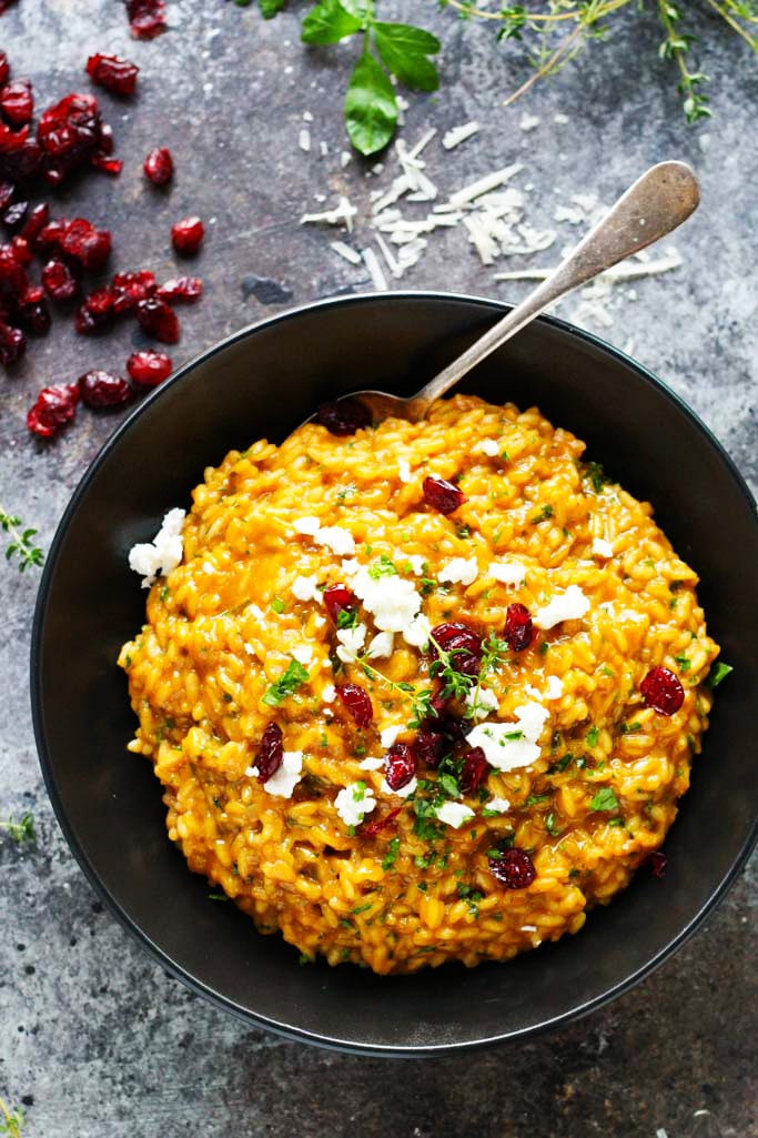 Pumpkin Risotto With Goat Cheese and Dried Cranberries